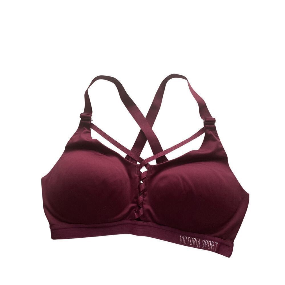 Victoria Sport Sports Bra Women’s 36C crisscross front lace up detail Maroon